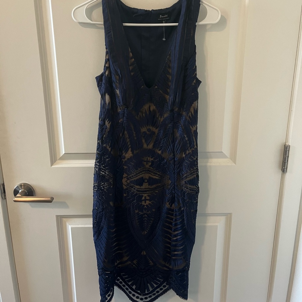 Bardot Blue Sleeveless V-Neck Sheath Midi Dress